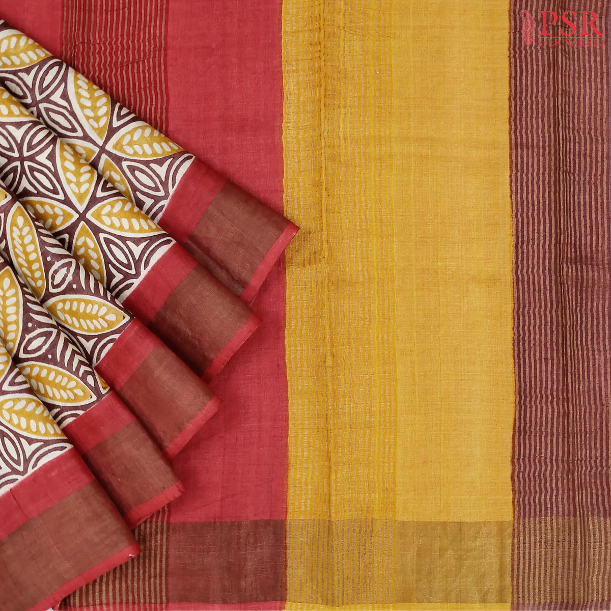 Brown & Musatrd Yellow Tussar Silk Saree