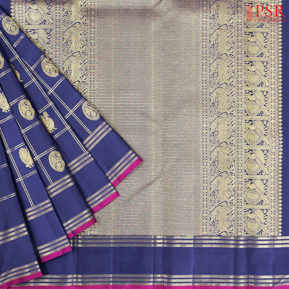 Dark Blue Kanchipuram Silk Saree