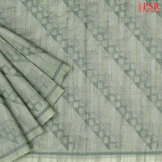 Sage Green Semi Tussar Embroidery Saree