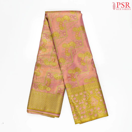 Wild Pink Kanchipuram Jacquard Tissue Silk Saree