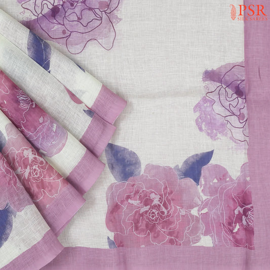 Floral White Linen Saree