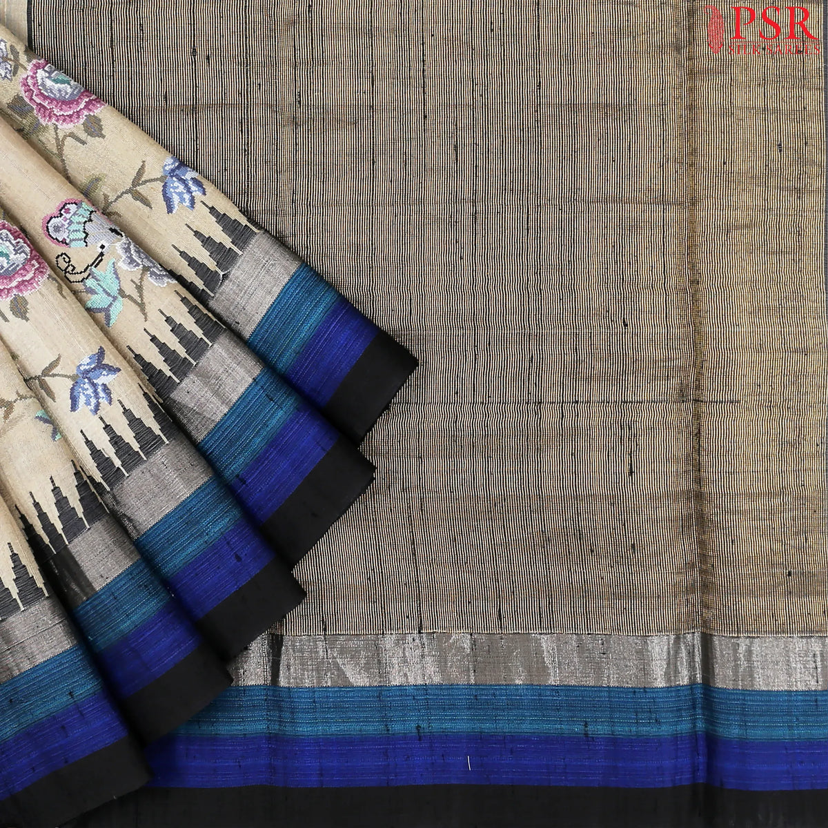 Taupe Grey Ghicha Kadhi Tussar Silk Saree