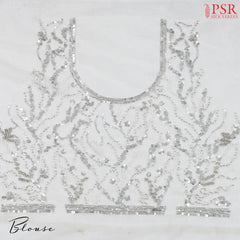 Pearl White Organza Laser Embroidery Saree