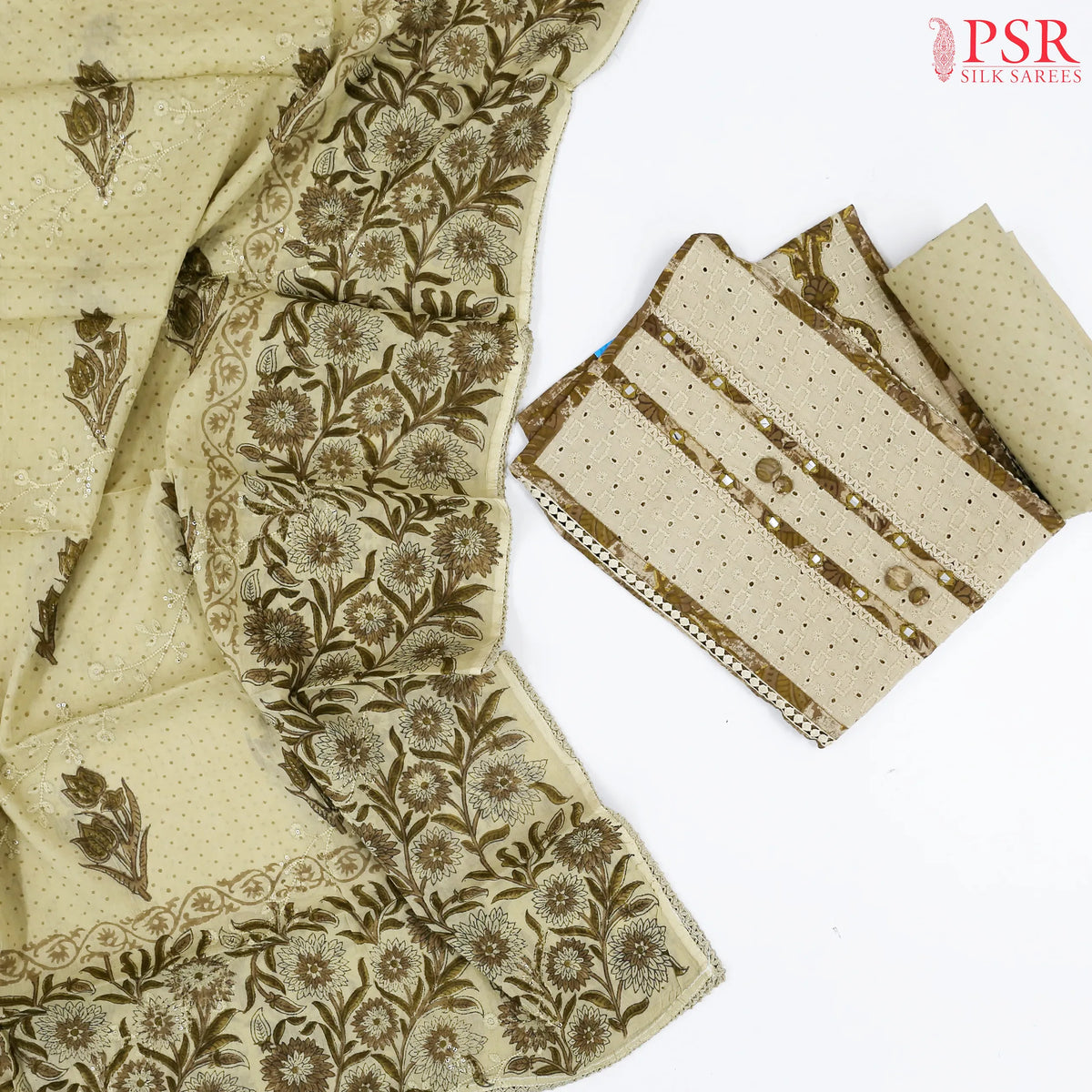 Olive Taupe Cotton Dress Material