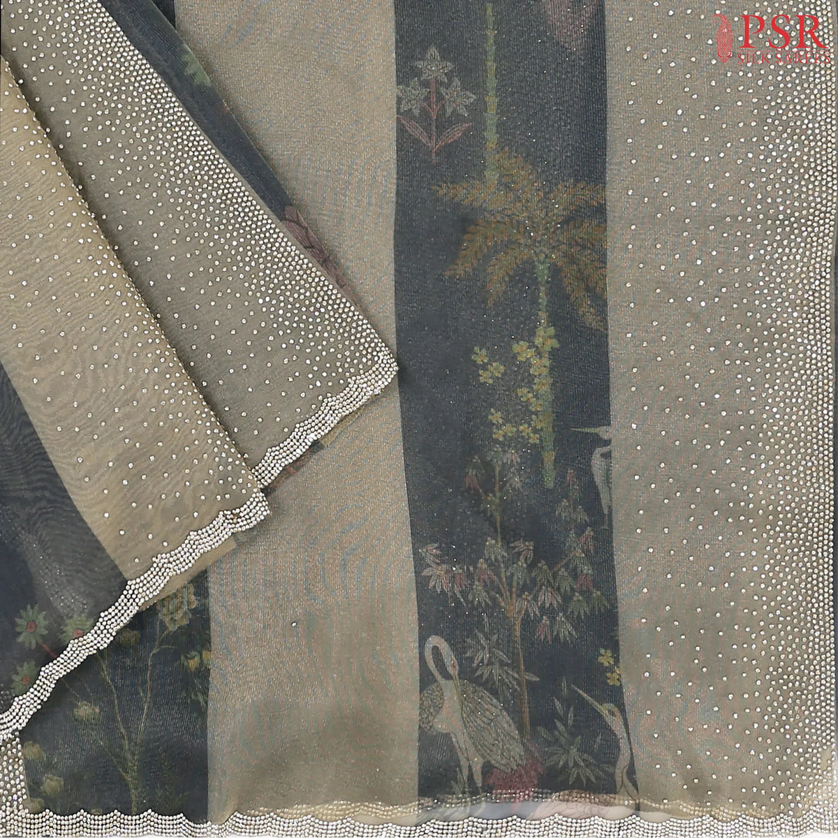 Grey & Steel Grey Tissue Laser Embroidery Saree