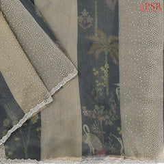Grey & Steel Grey Tissue Laser Embroidery Saree