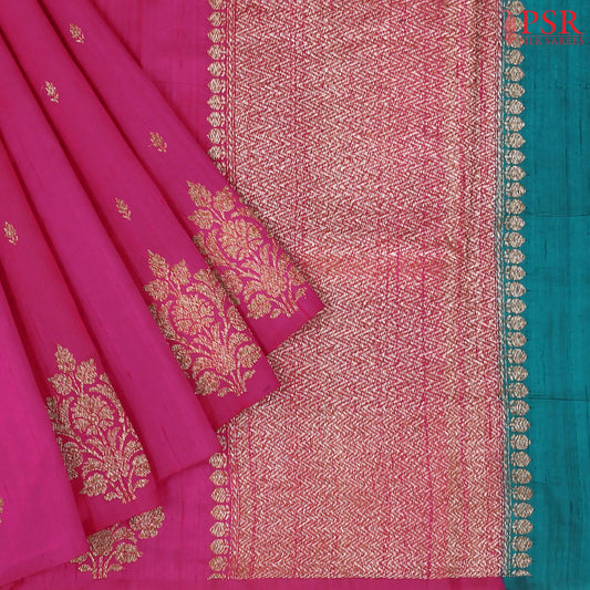 Magenta Pink Banaras Jute Silk Saree