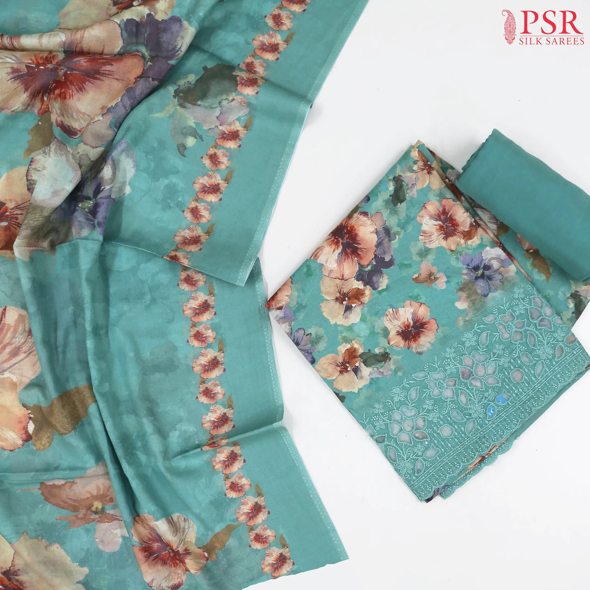 Turquoise Blue Cotton Dress Material