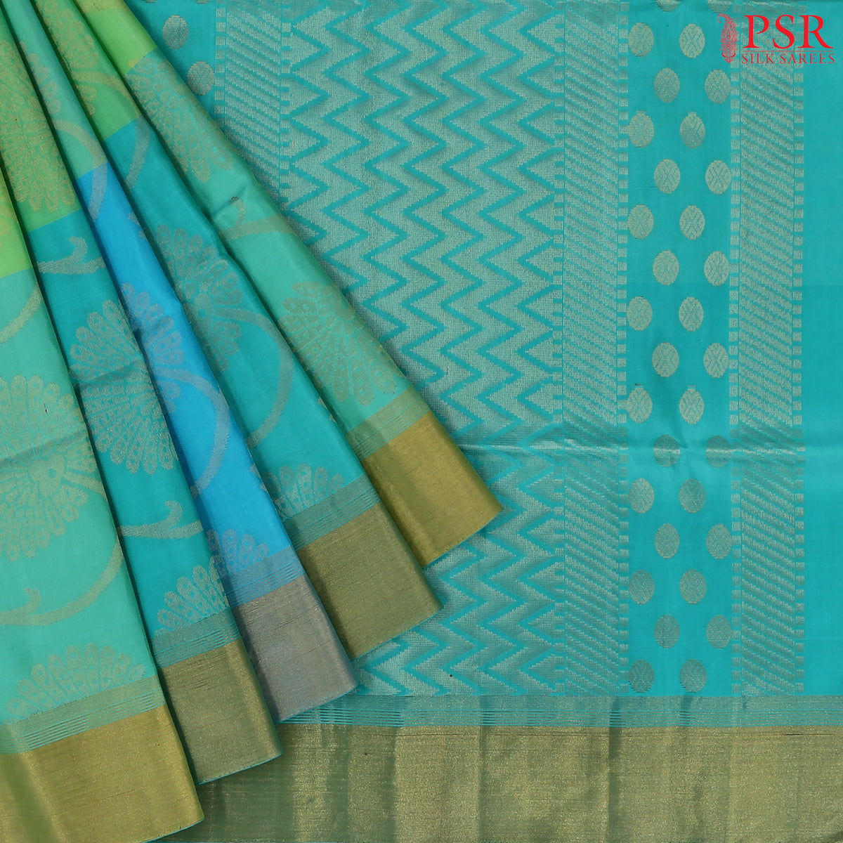 Blue & Green Soft Silk Saree