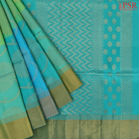 Blue & Green Soft Silk Saree