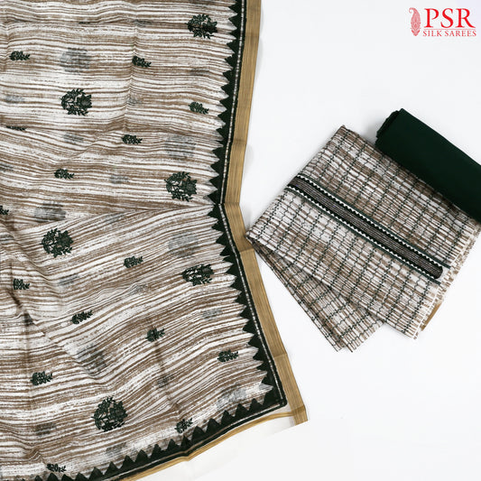 Beige & Dark Green Chanderi Silk Cotton Dress Material