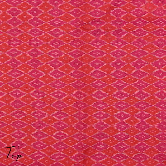 Red & Dark Pink Pochampally Silk Cotton Dress Material