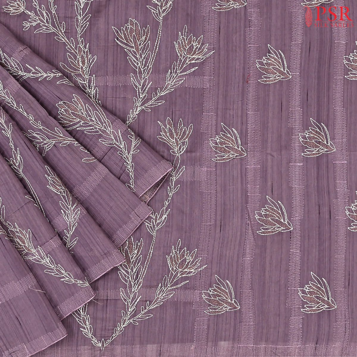 Chinese Violet Kosa Embroidery Saree