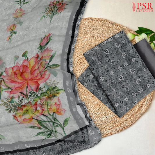 Grey Mal Mal Cotton Dress Material
