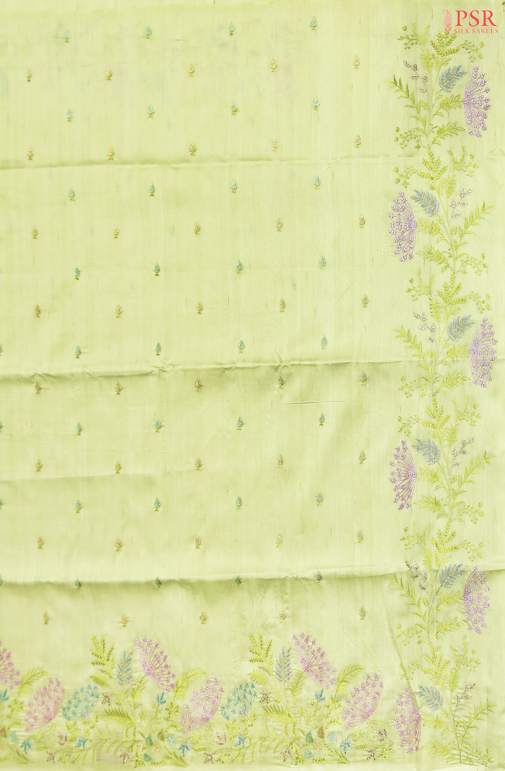 Lemon Yellow Dupion Embroidery Saree