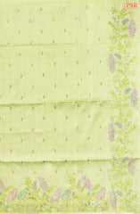 Lemon Yellow Dupion Embroidery Saree