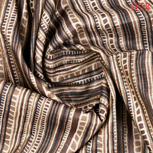 Hazelnut Beige & Brown Kadhi Tussar Silk Saree