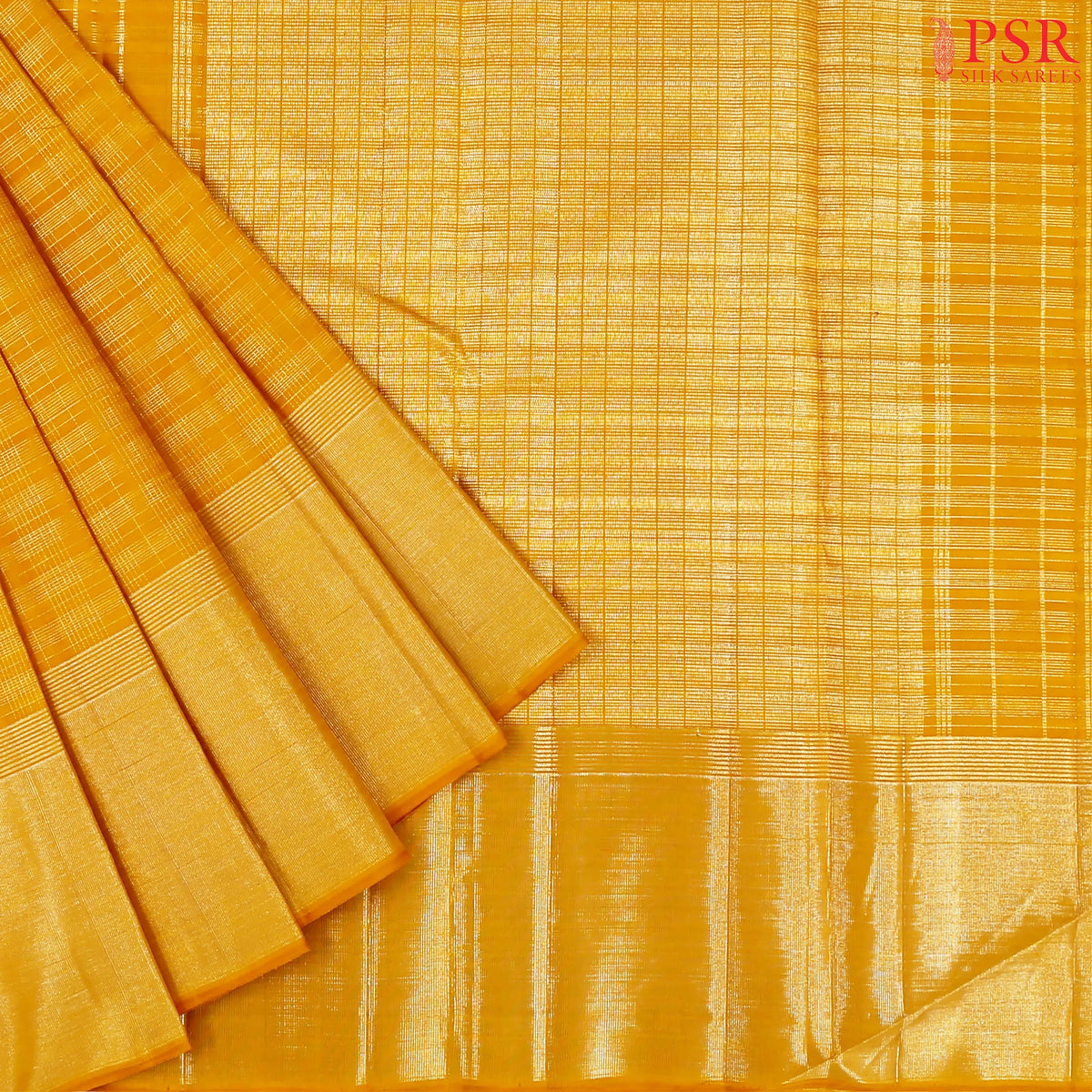 Amber Yellow Kanchipuram Silk Saree