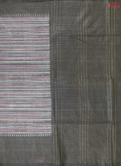 Multicolor Stripes and Charcoal Grey Semi Moonga Saree