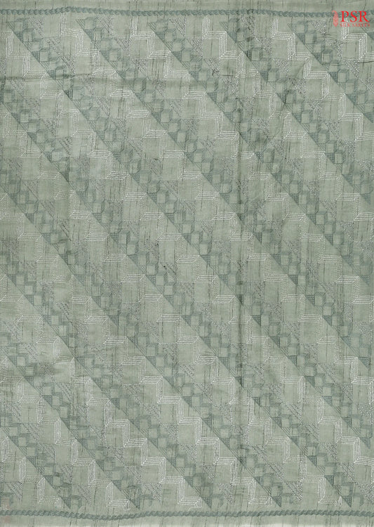 Sage Green Semi Tussar Embroidery Saree
