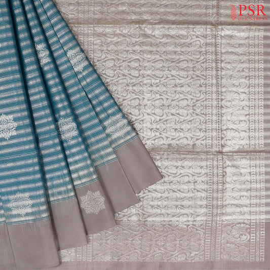 Dark Peacock Cyan Soft Silk Saree