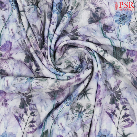 Pastel Blurple Linen Print Running Material