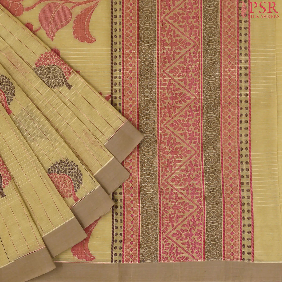 Warm Olive Kovai Cotton Saree