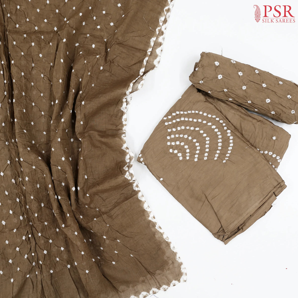 Taupe Crushed Bandhini Cotton Dress Material