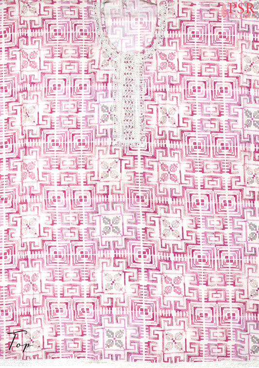 Light Pink & Off White Cotton Dress Material