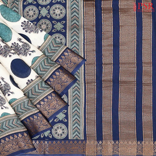 Beige Chanderi Silk Cotton Saree