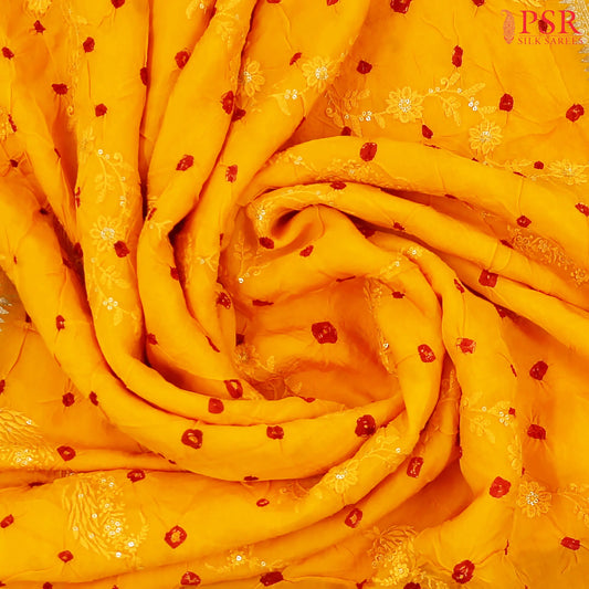 Amber Yellow Crushed Bandhini Saree