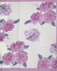 Floral White Linen Saree
