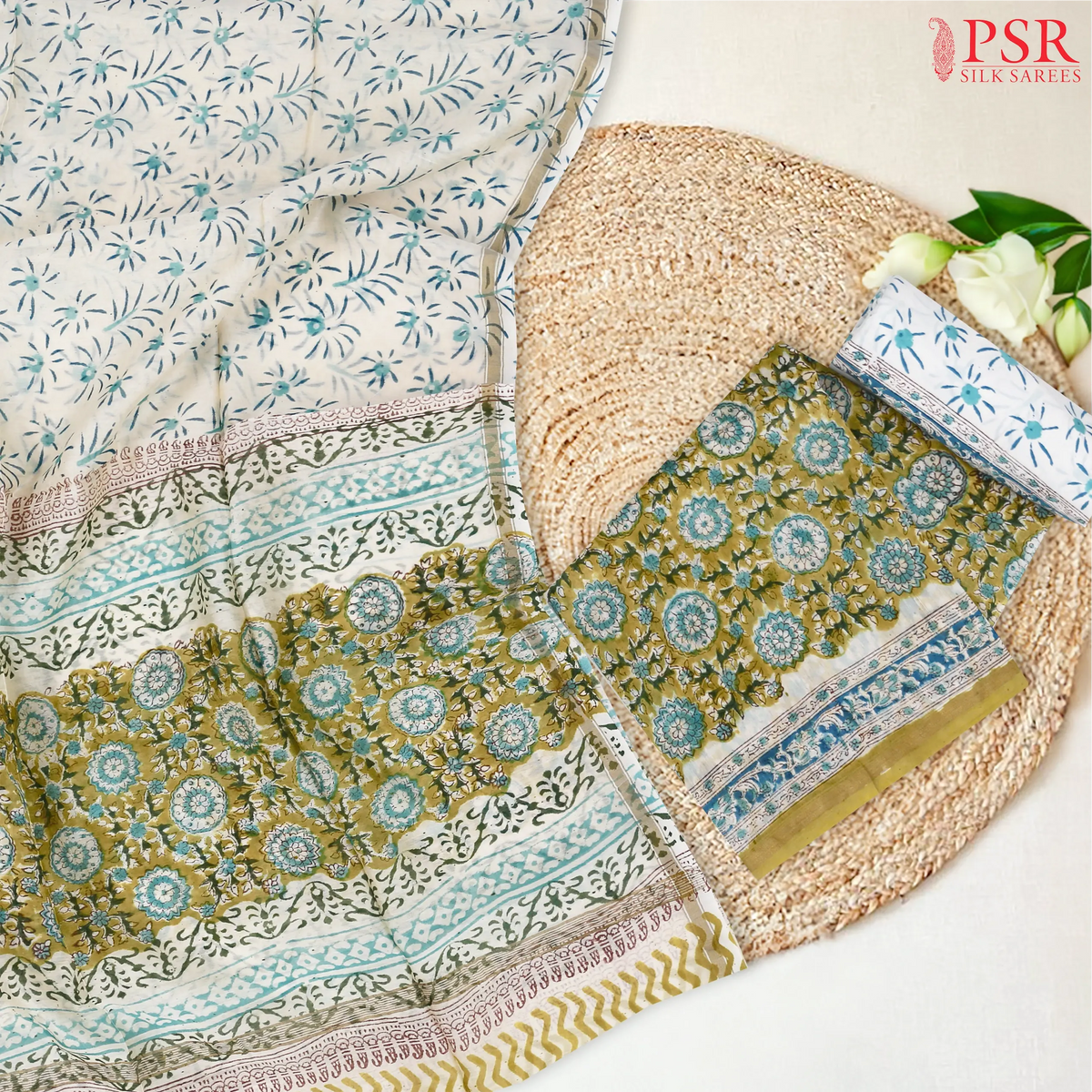 Warm Olive Chanderi Silk Cotton Dress Material