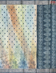 Beige & Teal Semi Crape Saree