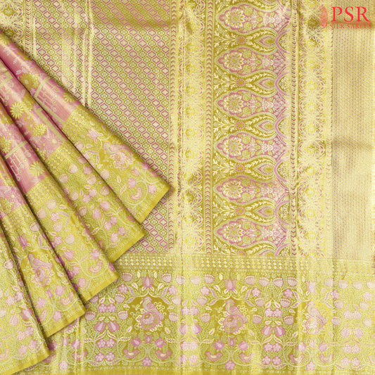 Wild Pink Kanchipuram Jacquard Tissue Silk Saree