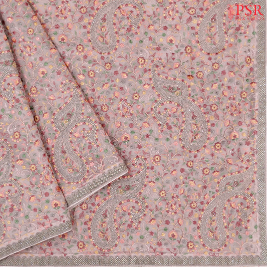 Bubblegum Pink Chiffon Laser Embroidery Saree