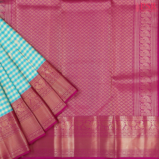 Blue & Off White Fancy Kanchipuram Silk Saree