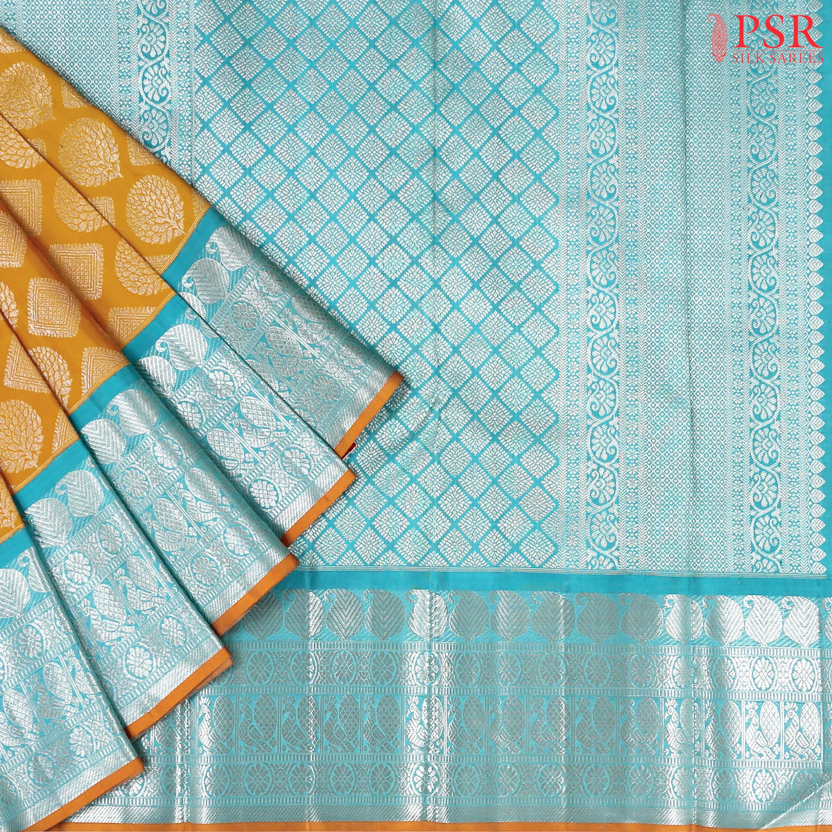 Amber Yellow Kanchipuram Silk Saree