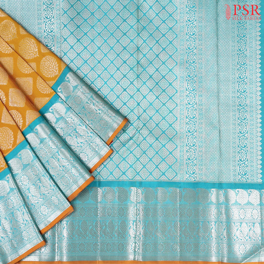 Amber Yellow Kanchipuram Silk Saree