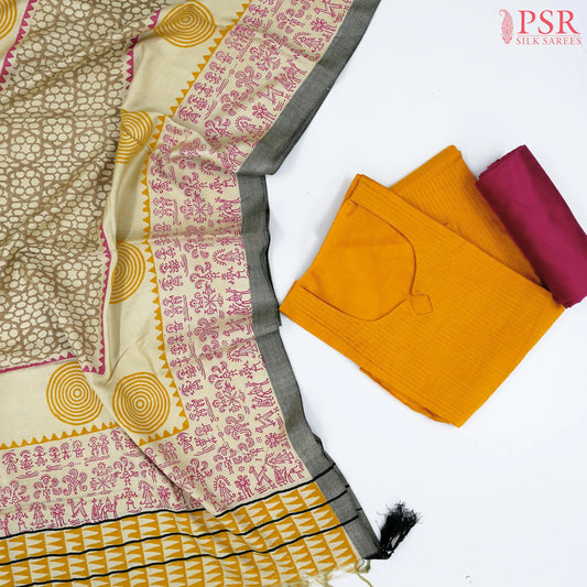 Amber Yellow Semi Pashmina Dress Material