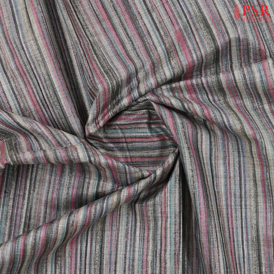 Multicolor Stripes and Charcoal Grey Semi Moonga Saree