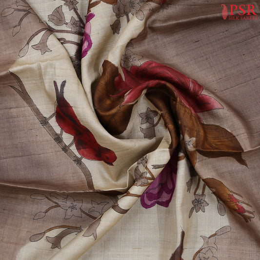 Beige & Chestnut Brown Kadhi Tussar Silk Saree