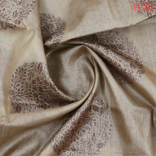 Light Taupe Banaras Tussar Silk Saree