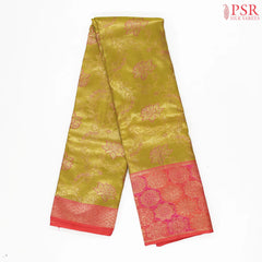 Olive Yellow Kanchipuram Jacquard Tissue Silk Saree