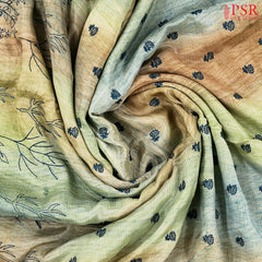 Beige & Teal Semi Crape Saree
