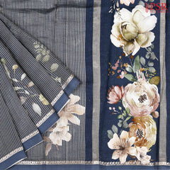 Slate Blue Printed Tissue Saree