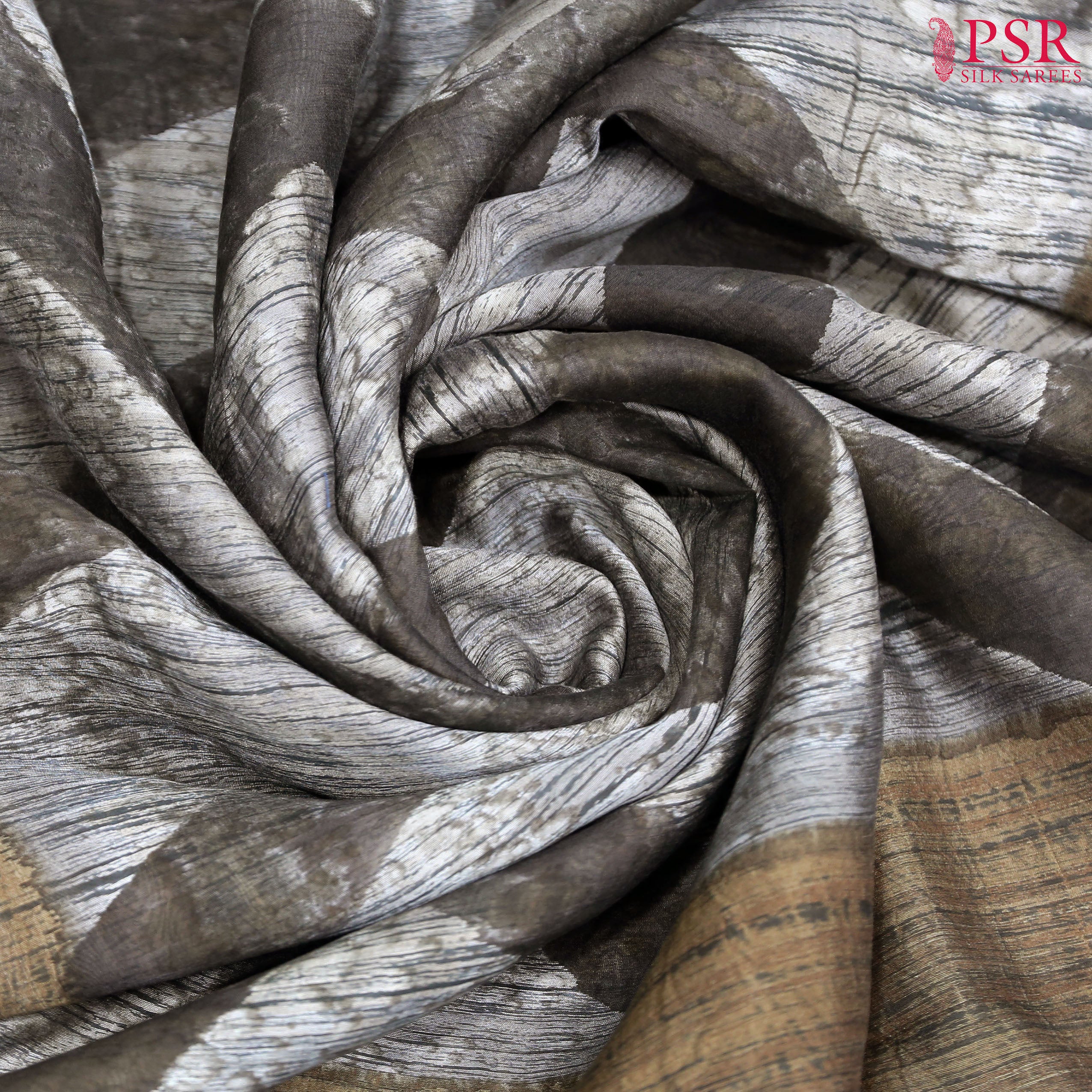 Greyish Brown Moonga Chanderi Silk Cotton Saree