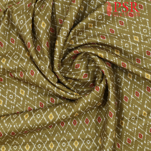 Olive Semi Tassar Ikkat Print Running Material