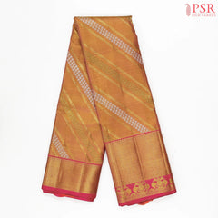 Golden Copper Kanchipuram Jacquard Tissue Silk Saree