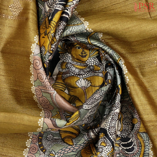 Olive Grey & Mustard Brown Kadhi Tussar Silk Saree